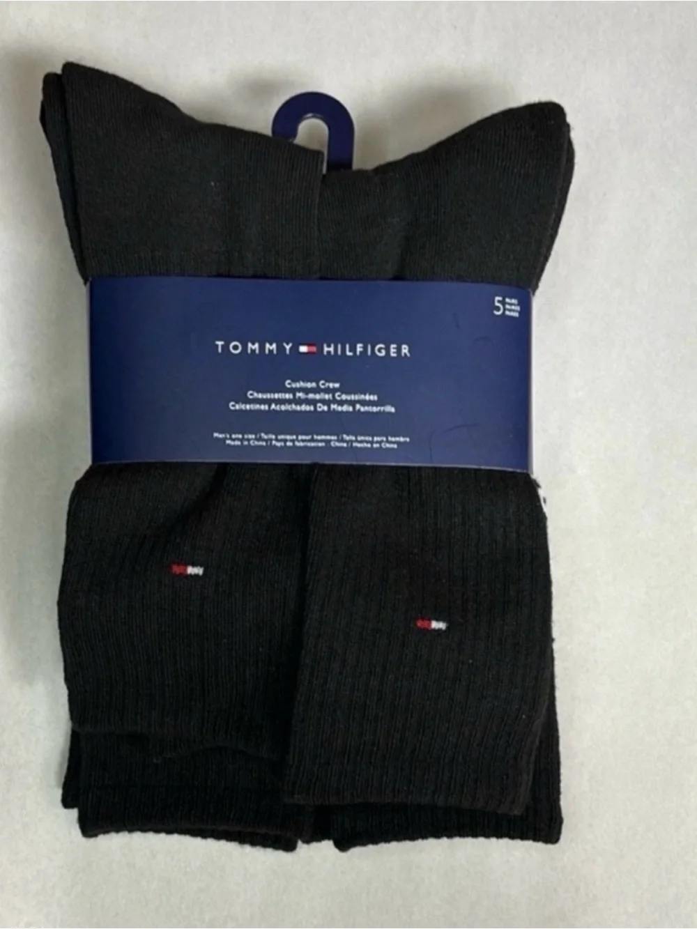 New Tommy Hilfiger Socks Men’s 5 Pairs Black Cushion Crew Socks Athletic Casual